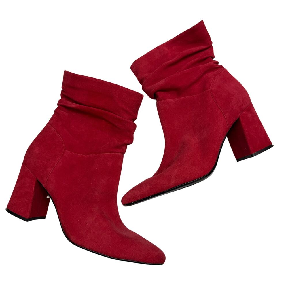 Naturalizer Red Leather Hollace Boot 9 Heeled Slouchy Pop of Color Block Heel